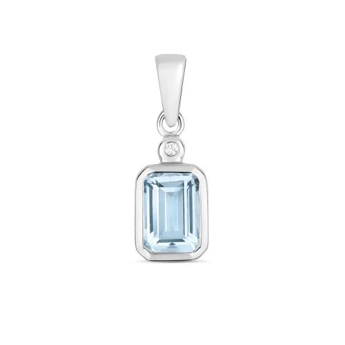 Diamond and Aquamarine Pendant Emerald Cut 0.86ct 9ct White Gold